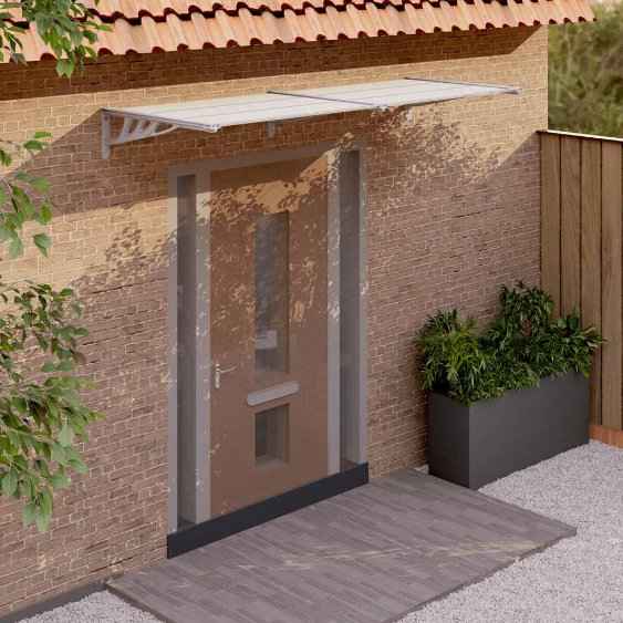 vidaXL Toldo para porta 122x90 cm policarbonato cinzento/transparente